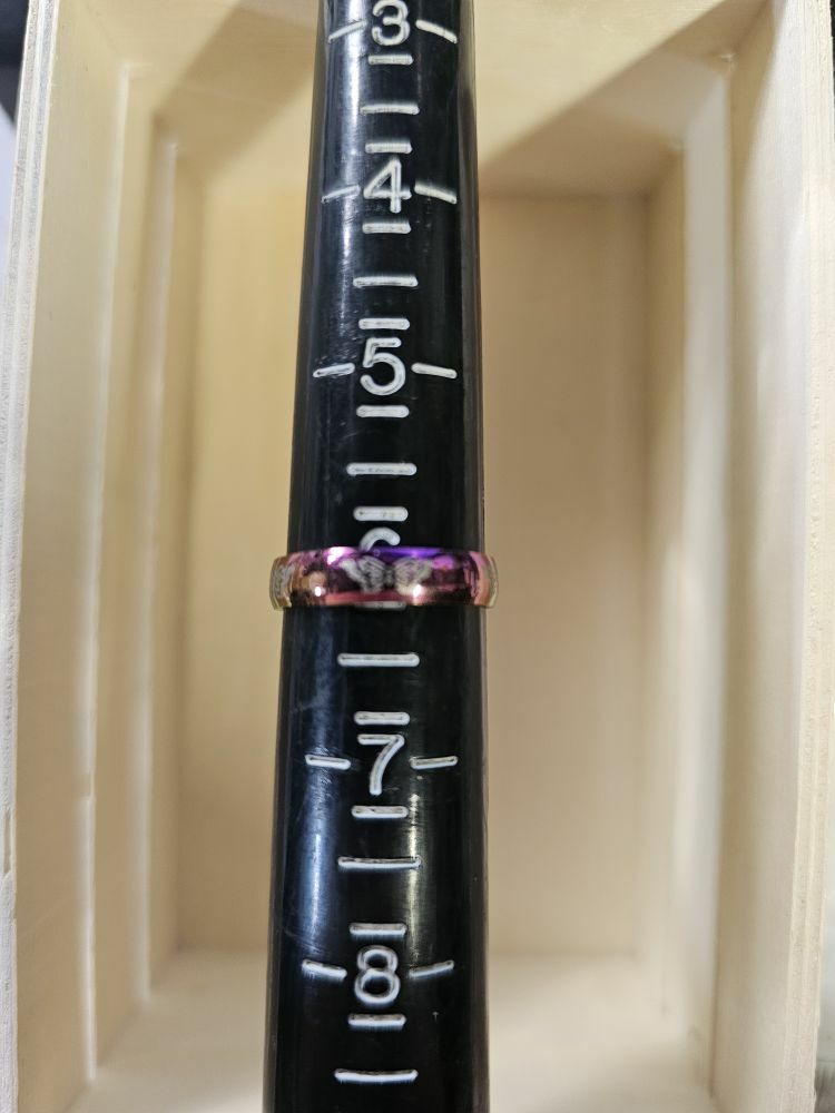 FREE: Size 6 stainless steel rainbow ring with laser etched butterfly