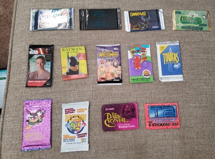 Lot of 13 Non Sports Sealed Trading Card Packs, 76 Cards, 5 stickers