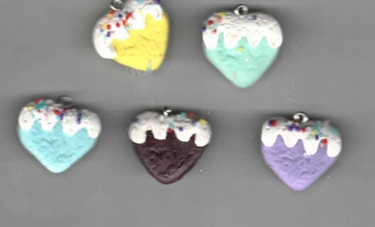 5pc Polymer Clay Frosted Strawberry Charms #2 (PLEASE READ DESCRIPTION) 