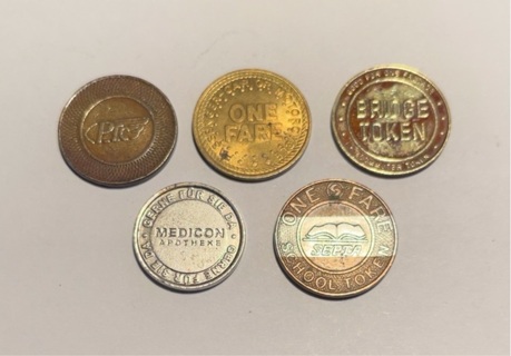 5 Different Vintage Penny-Nickel Sized Tokens