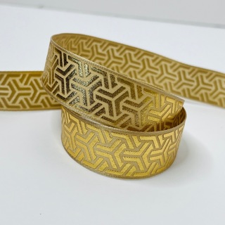 Gold Jacquard 7/8” Satin Wired Ribbon 