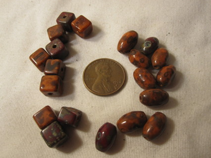 Bead Lot: Stone? Dark Red w/ Brown Squared Off & Oblong