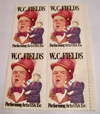 Scott #1803, W.C. Fields, Pane of 4  Useable 15¢ US Postage Stamp. 