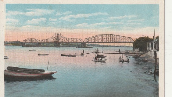 Vintage Used Postcard: (r): 1921 Railroad Bridge over Thames River, New London, CT