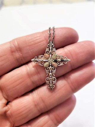 Sterling Silver and 12k Black Hills Gold Cross Necklace