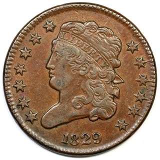 1829 Half Cent, Used, Genuine, Classic Head, Very little Wear, Insured, Refundable,  Ships FREE