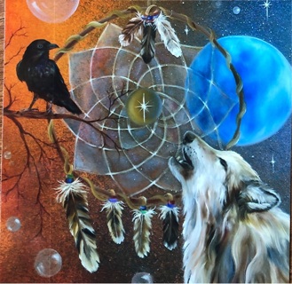 Wolf, Raven & Dream Catcher - 3 x 3” MAGNET - GIN ONLY