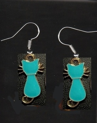 GP ENAMEL AQUA CAT EARRINGS #3 (PLEASE READ DESCRIPTION