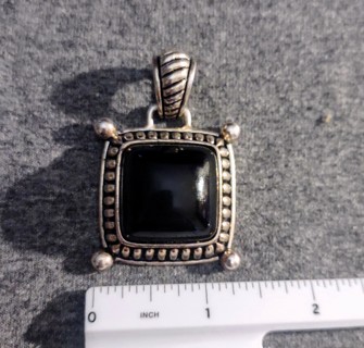 Vintage Faux Onyx and Silver Tone Pendant