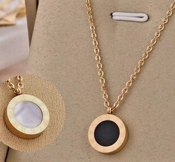 White and Black Shell Inlay Necklace Rose Gold elegant free ship