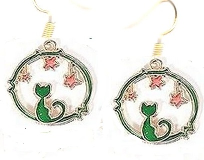 GP ENAMEE GREEN CAT AND STARS EARRNGS (PLEASE READ DESCRIPTION