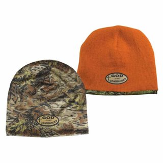 Knit Hat-God Is My Commander-Camouflage Print/Fluorescent Orange Reversible