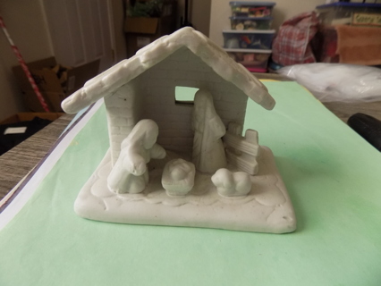 4 inch tall all white bisque porcelain Nativity scene