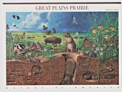 Great Plains Prairie (N of A #3) Full Sheet 10 x 34-Cent Stamps USA 2001 Sc#3506mnh