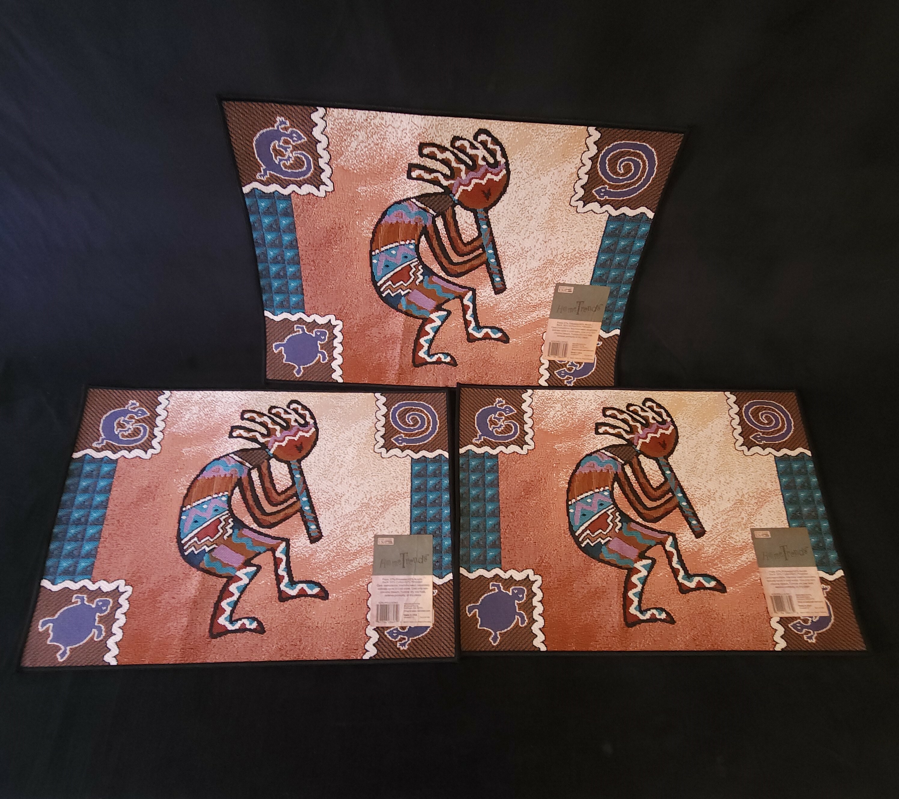 FREE: New Southwestern Kokopelli Flute Dance Tapestry Native American Placemats Vintage Set of 3