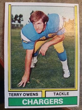 1974 TOPPS TERRY OWENS SAN DIEGO CHARGERS FOOTBALL CARD# 228