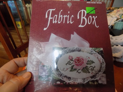 NIP yet Vintage Fabric Box rose white counted cross stitch kit die cut box, lid,