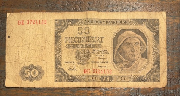 1948 Poland 50 Zlotych Banknote 