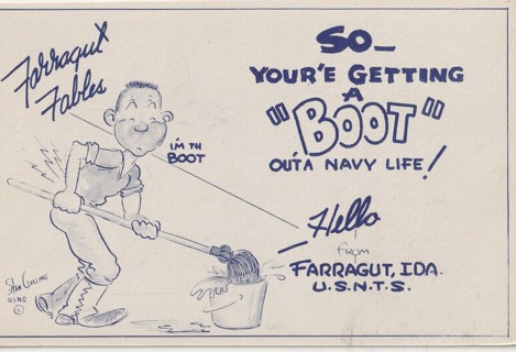 Vintage Unused Postcard: (L1): Comic: Getting a Boot Out of Navy Life