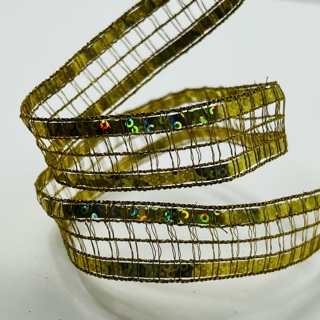 Gold Sparkly Prismatic 3/4” Wire Edge Ribbon 