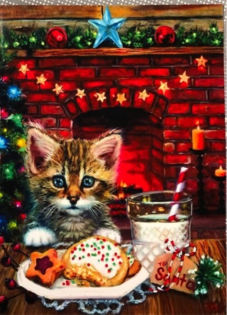 Christmas Kitty and cookies - 3 x 5” MAGNET - GIN ONLY