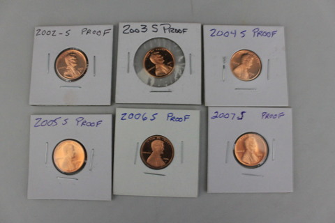 6 PROOF PENNIES