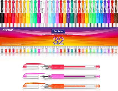 Gel Pens for Adult Coloring Books, 32-Colors Pack Colored Pen Set with (40% More Ink for Drawing)