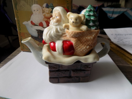 Vintage in original box Santa miniature ceramic teapot