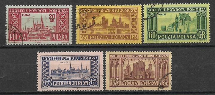 1954 Poland Sc639-43 Pomerania's return to Poland 500th Anniv. C/S of 5 used