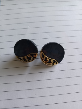 Irradescent or Marbled Black Gold Scroll Clip On Earrings Fashion Jewelry