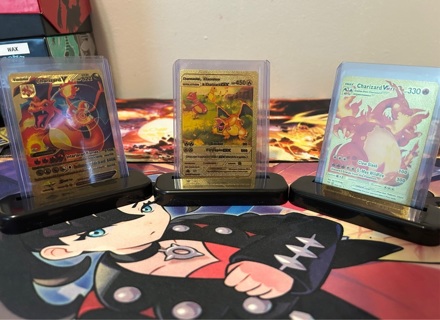 Pokemon Gold Foil Fan Art 3 Card Lot Charizard V Vmax GX!!