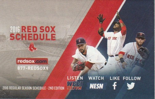 Boston Red Sox 2016 MLB Baseball Pocket Schedule