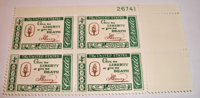 Scott #1144, Patrick Henry Quote, Pane of 4 Useable 4¢ US Postage Stamps