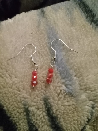 Red Crystal Silver Hook Earrings nip dainty 