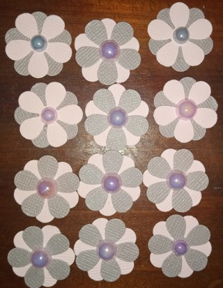 12 1" Pink & Grey AB Paper Flowers