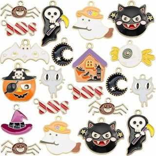 10PC ENAMEL MIXED HALLOWEEN CHARMS LOT 10 (PLEASE READ DESCRIPTION