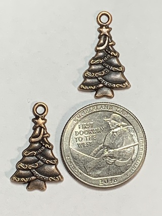 CHRISTMAS TREE CHARMS~#3~ANTIQUE COPPER~SET OF 2 CHARMS~FREE SHIPPING!