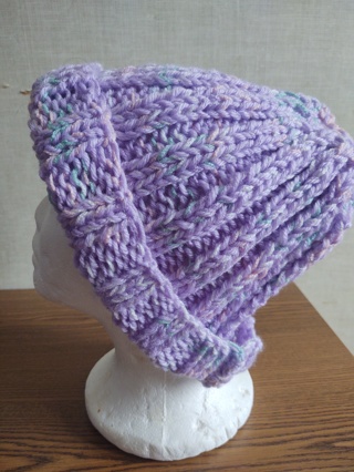 Hand Knit Lavender and Ombre Hat 