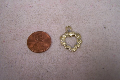 2-Sided Fancy Heart Golden Brass Mexican Milagro Charm - Mexico