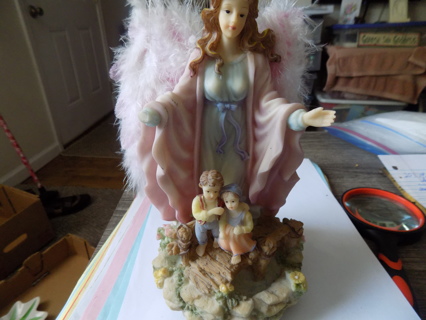 9 inch tall battery operated fiber optics angel watching 2 children cross a bridge