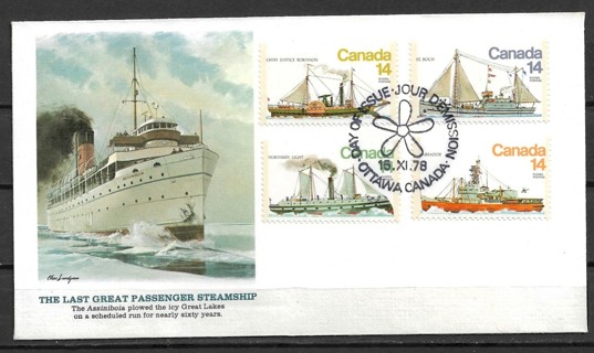 1978 Canada Sc779a Sailing Ships block of 4 FDC