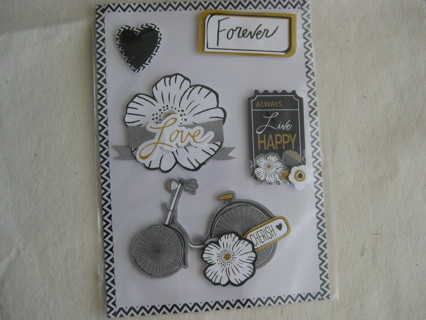 Dimensional paper stickers, embellishments, love theme, 5 pcs. NIP, card making, scrapbooking 