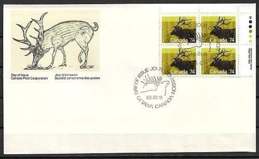 1988 Canada Sc1177 74¢ Wapiti PB4 FDC