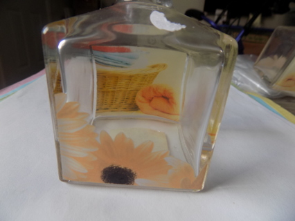 4inch tall glass square bottle with basket flowers painted on front # 2