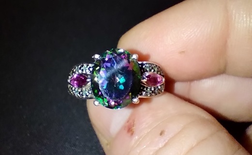RING STERLING SILVER MARKED AND TESTED BRAND NEW OLD INVENTORY REAL MYSTIC TOPAZ AND TOURMALINES 8.5