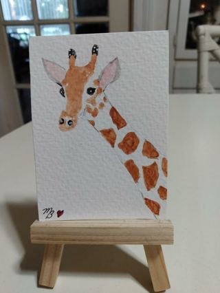 ACEO Original, Watercolor Painting 2-1/2"X 3/1/2" Giraffe by Artist Marykay Bond