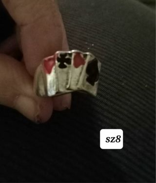 Poker cards ring sz8 new has flaws in colored suits detailing