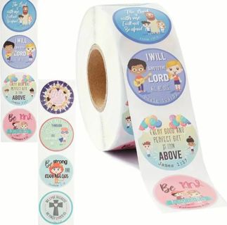 ↗️SuPeR SPECIAL✝️(50) 1" RELIGIOUS CHILDREN'S STICKERS!! psalm 104:33 James 1:17 psalm 118:6 Christ