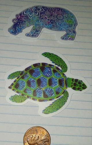 Hippo&Sea Turtle Stickers