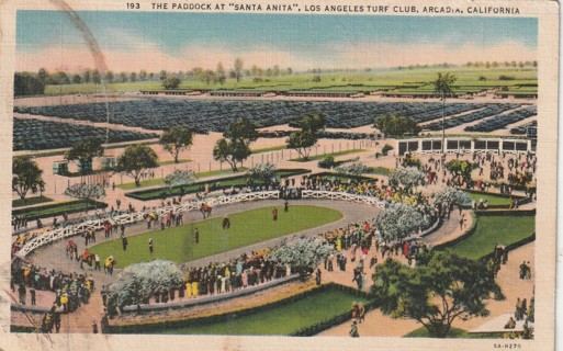 Vintage Used Postcard: gin z: 1937 Los Angeles Turf Club, CA